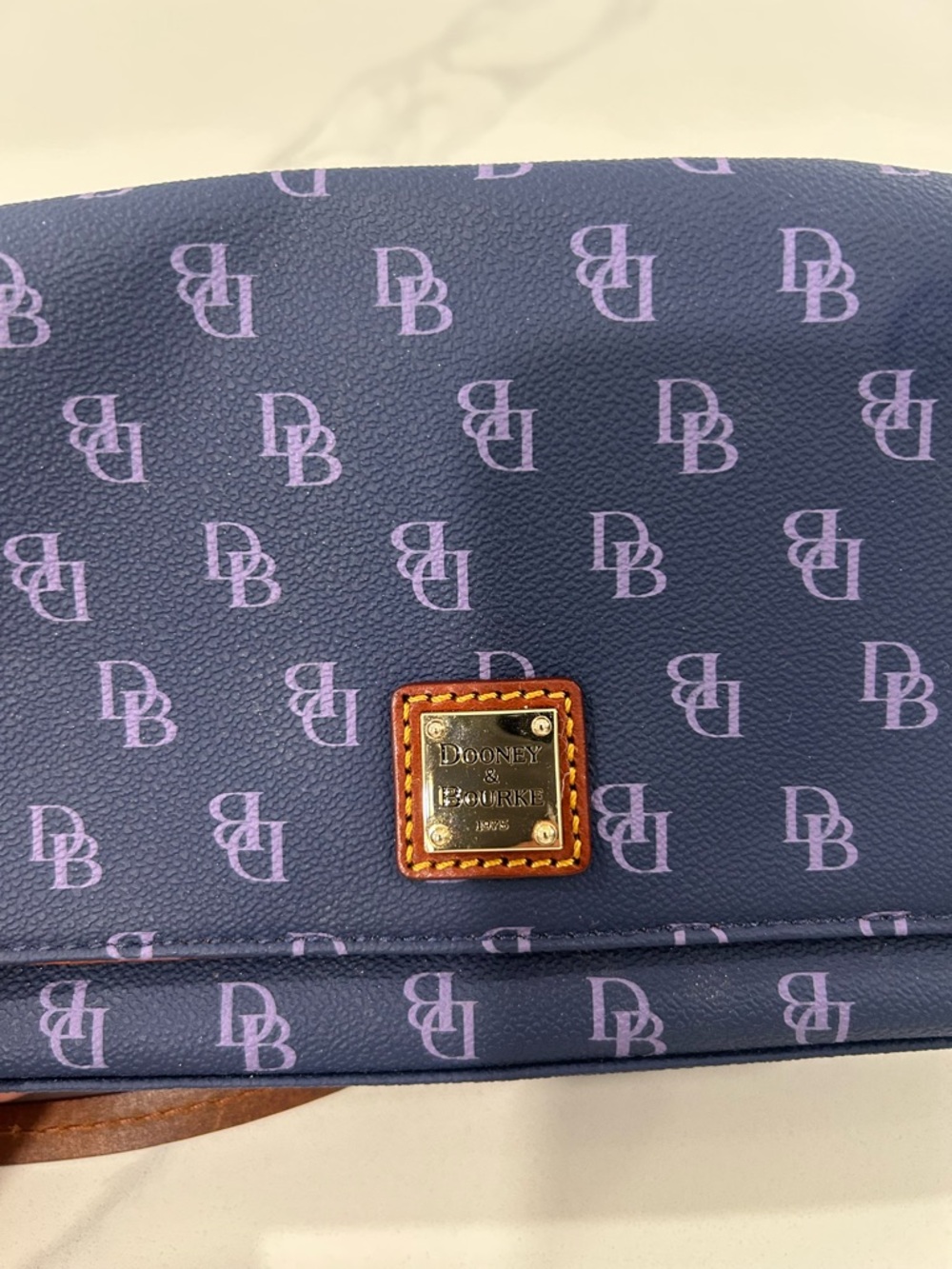 Dooney & Bourke Navy and Brown Logo Crossbody - Picture 4 of 6